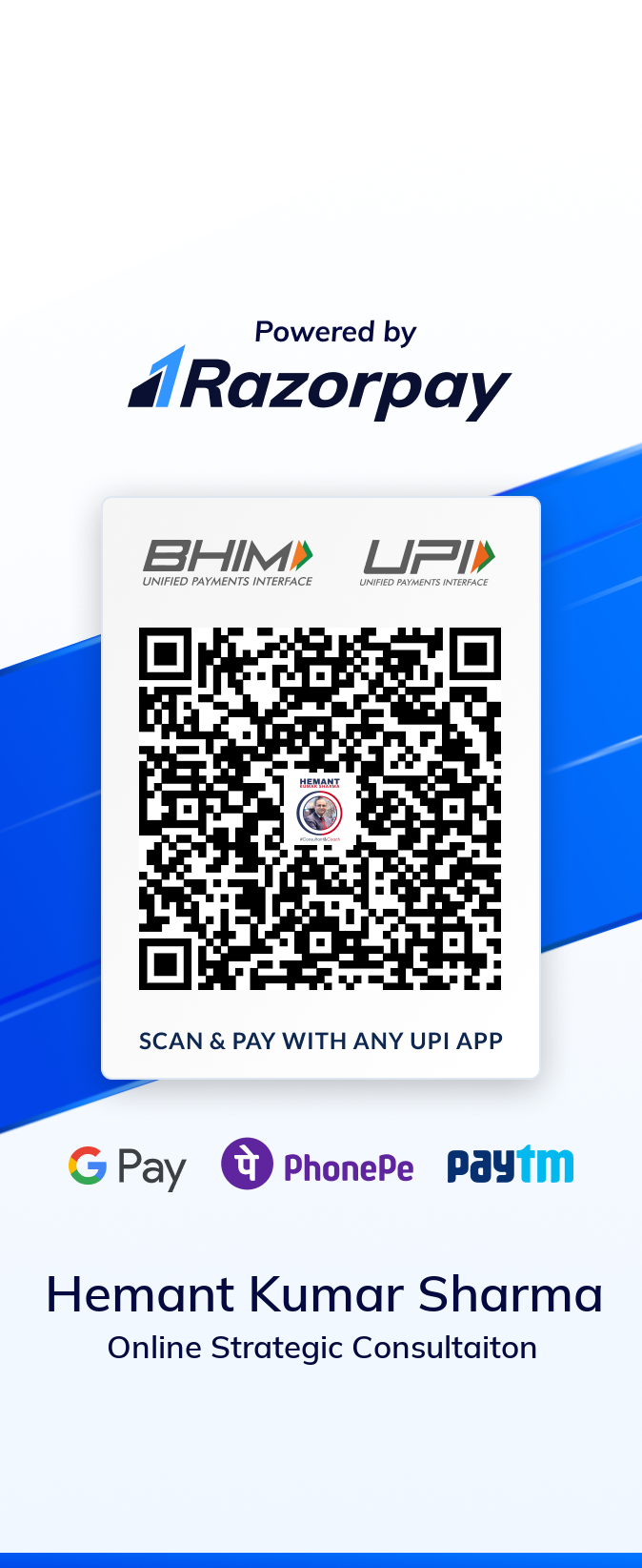 Supplied Razorpay-powered UPI payment QR for Hemant Kumar Sharma consultation